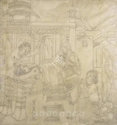 Sarada Ukil (Artist), Birth Of Buddha, Drawing