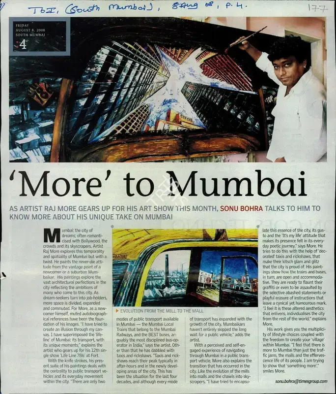 Sonu Bohra (Reporter), More to Mumbai, 2008, Newspaper Clipping