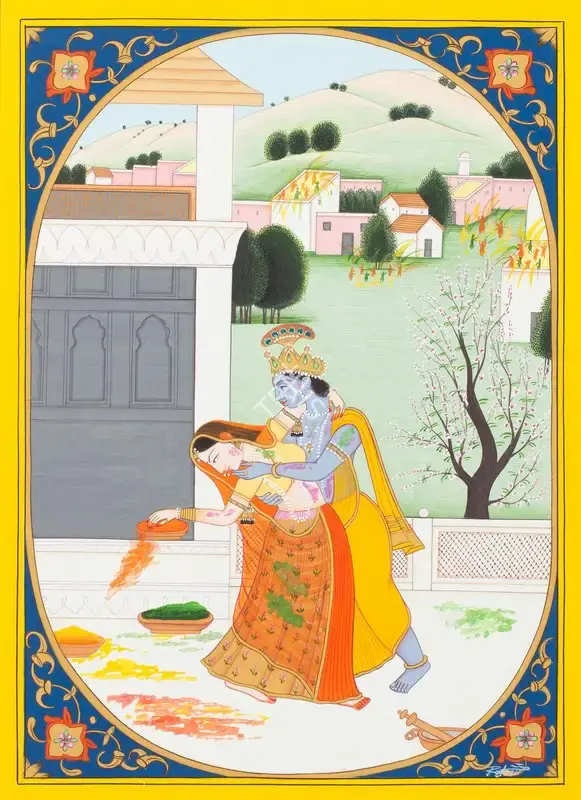 Rajeev Kumar (Artist), Untitled (Krishna and Radha playing Holi), Painting