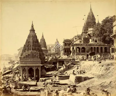 Samuel Bourne (Photographer), Vishnu Pud, and other temples near the Burning ghat -Benares, 1865, Antiquarian Photograph