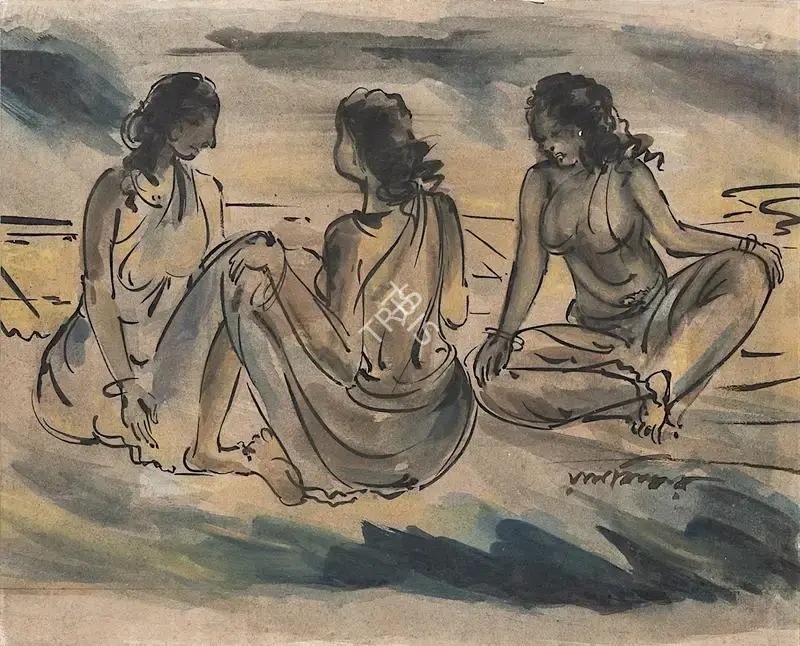 Ramkinkar Baij (Artist), Gossip Series, 1950, Painting