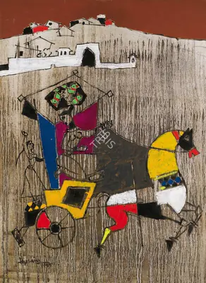 M.F. Husain (Artist), Untitled (Lady on A Chariot), 1955, Painting