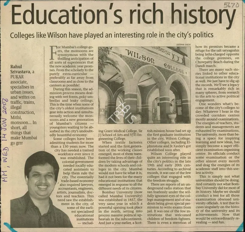 Rahul Srivastava (Reporter), Education's Rich History, 2006, Newspaper Clipping