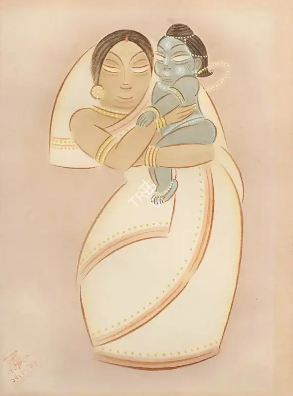 Ganesh Pyne (Artist), Untitled (Mother & Child), 1961, Painting