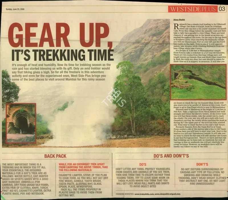Ateeq Shaikh (Reporter), Gear up, It's Trekking Time, 2006, Newspaper Clipping
