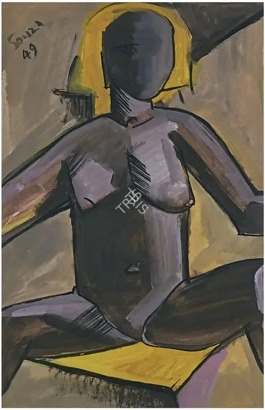 F.N. Souza (Artist), Seated Black Nude, 1949, Painting