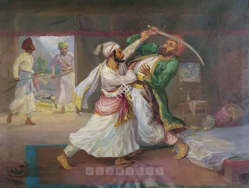 A.H. Muller (Artist), Shivaji Killing Afzal Khan, 1915, Painting