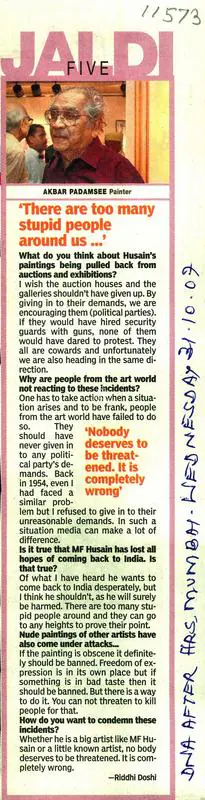 Riddhi Doshi (Writer), There Are Too Many Stupid People Around Us…', 2007, Newspaper clipping