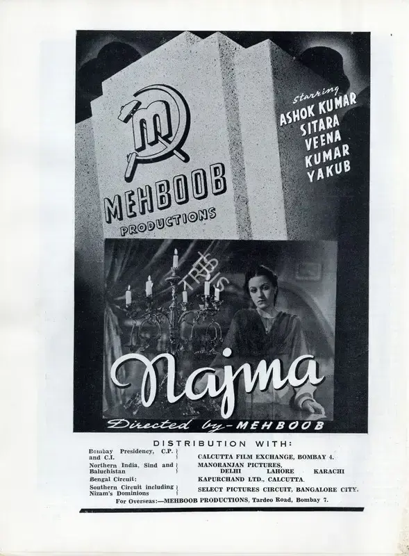 Mehboob (Director), Najma, 1943, Advertisement