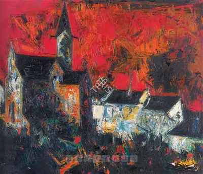 Raza, S.H. (Artist). Untitled. Oil on canvas, 1957 | Painting | FineArts | 00576086