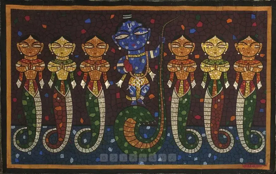 Jamini Roy (Artist), Krishna & Kaliya, 1951, Painting