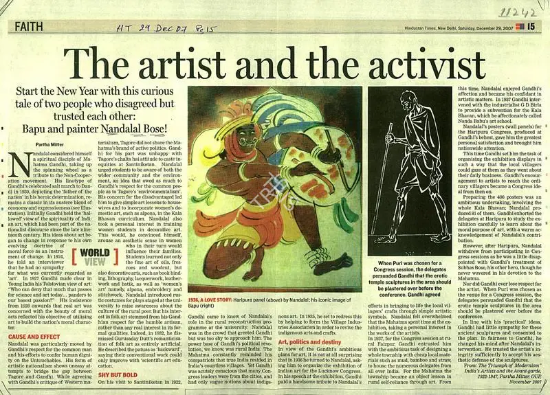Partha Mitter (Writer), The Artist and The Activist, 2007, Newspaper clipping
