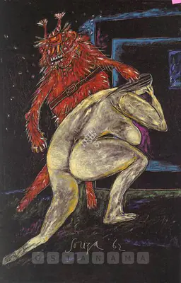 F.N. Souza (Artist), Red Curse, 1962, Painting