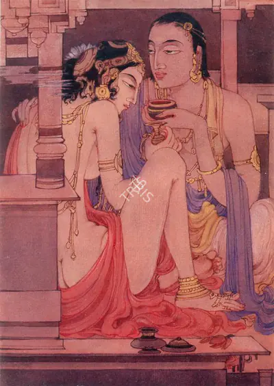 Ramgopal Vijaiwargiya (Artist), Lovers Recto; Coastal View Verso (2), Painting