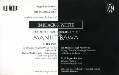 Manjit Bawa (Artist), In Black and White, 2006, Solo Exhibition Invitation