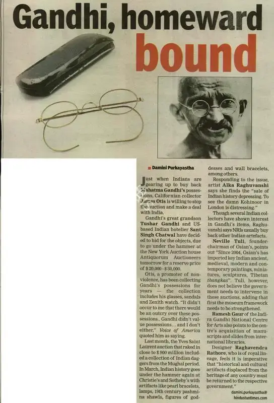 Damini Purakayastha (Reporter), Gandhi, Homeward Bound, 2009, Newspaper Clipping