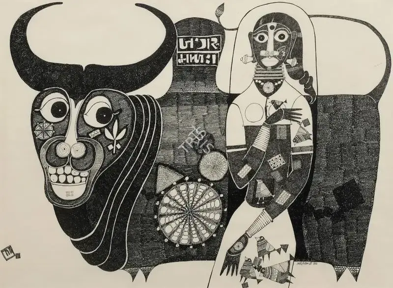 J. Sultan Ali (Artist), Jambhu- Lakshmi, 1972, Painting
