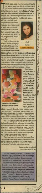 Nisha Jamnwal (Reporter), Art Meter, 2003, Newspaper Clipping