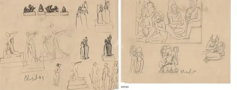 Dhanraj Bhagat (Artist), Untitled (Double-sided), 1950, Drawing