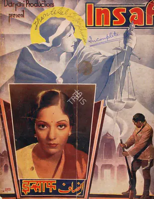 J.P. Advani (Director), Insaf, 1937, Song-Synopsis Booklet