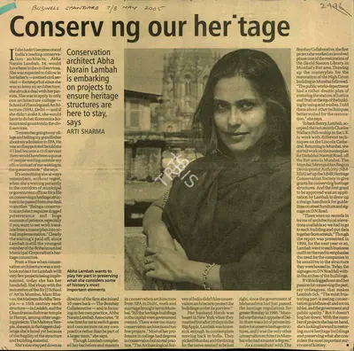 Arti Sharma (Reporter), Conserving Our Heritage, 2005, Newspaper Clipping