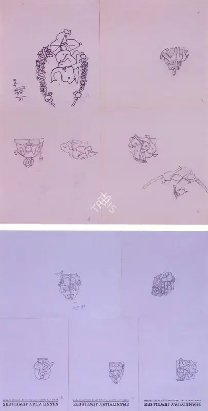 M.F. Husain (Artist), Design of Jewels, 1986, Drawing
