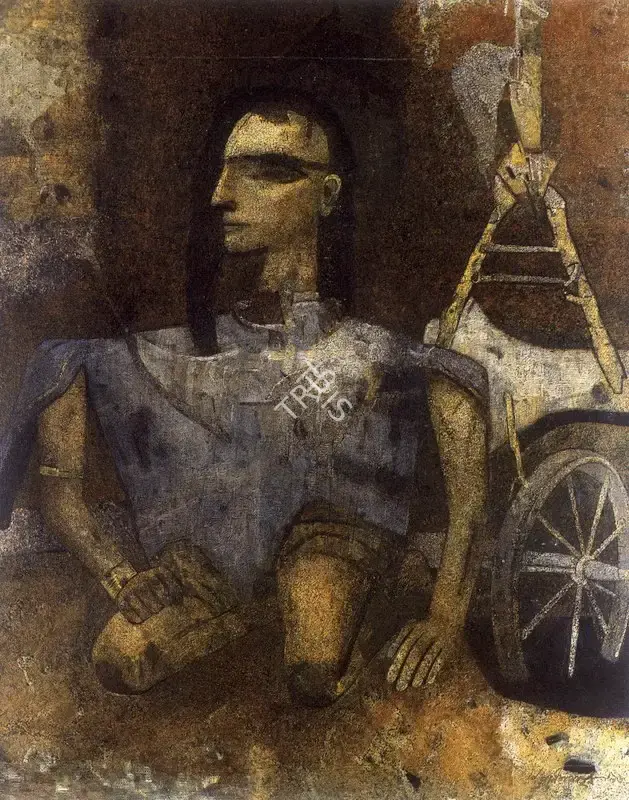 Pyne, Ganesh (Artist). The Kneeling Warrior (Karna), n.d. | Painting, Ch.Lon/05.10.99