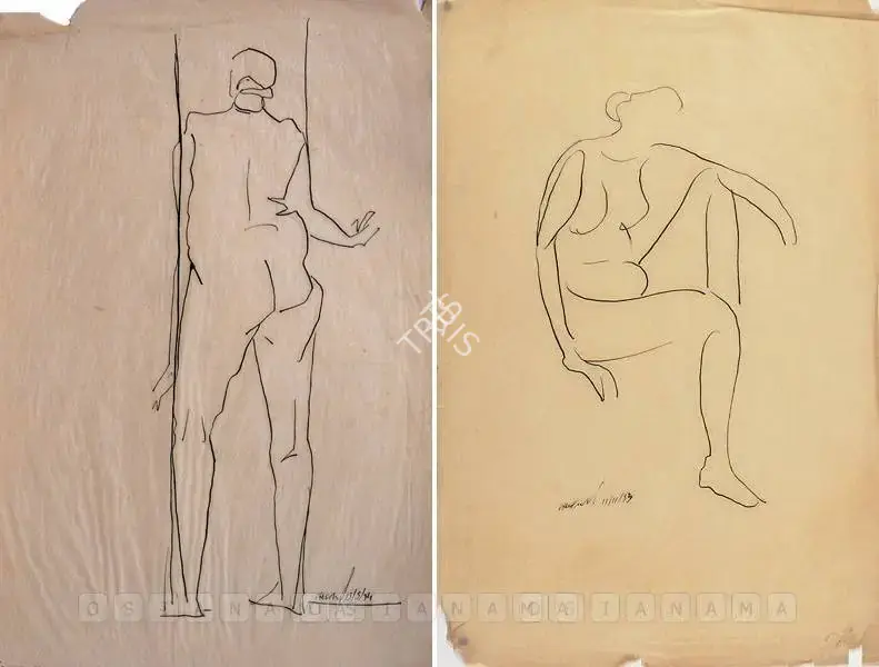 Jogen Chowdhury (Artist), Study Of Woman (Standing Woman), 1954, Drawing