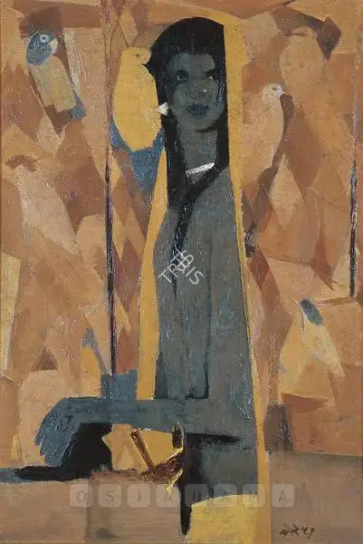 N.S. Bendre (Artist), Adivasi Girl At The Zoo, 1961, Painting
