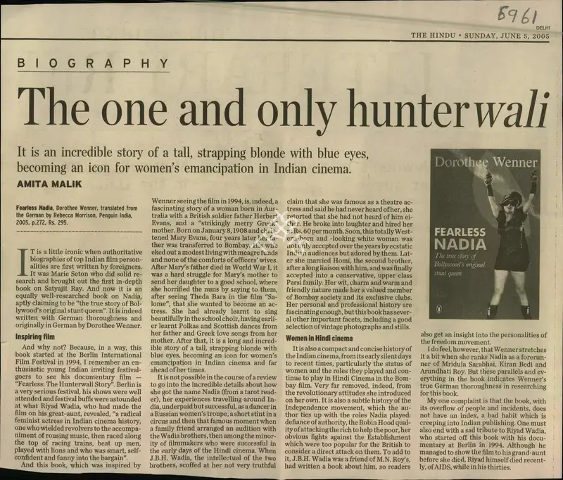 Amita Malik (Reporter), The one and only Hunterwali, 2005, Newspaper Clipping