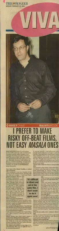 Pradeep Gaur (Photographer), I Prefer to Make Risky off-Beat Films, Not Easy Masala Ones, 2006, Newspaper Clipping