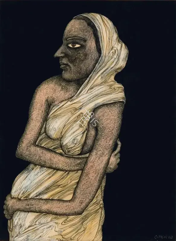 Jogen Chowdhury (Artist), Pregnant Widow - Homage to Bhopal, 1986, Painting