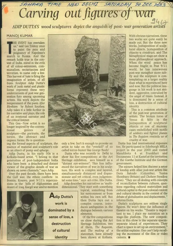Manoj Kumar (Reporter), Carving Out Figures of War, 2003, Newspaper Clipping