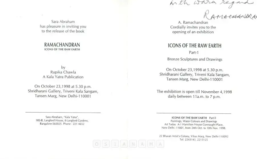 A. Ramachandran (Artist), Icons of the Raw Earth, 1998, Solo Exhibition Invitation