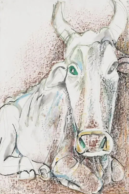 Paritosh Sen (Artist), Benaras Bull, 1996, Painting