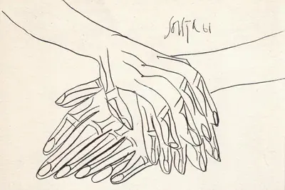F.N. Souza (Artist), Hands, 1961, Drawing