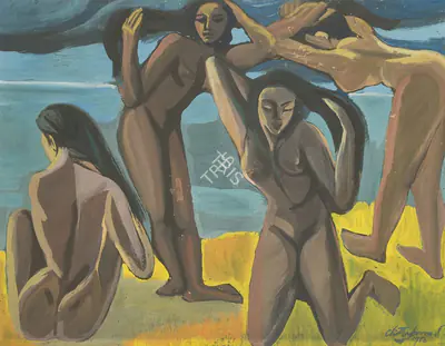 Chittaprosad (Artist), Four Female Nudes, 1956, Painting