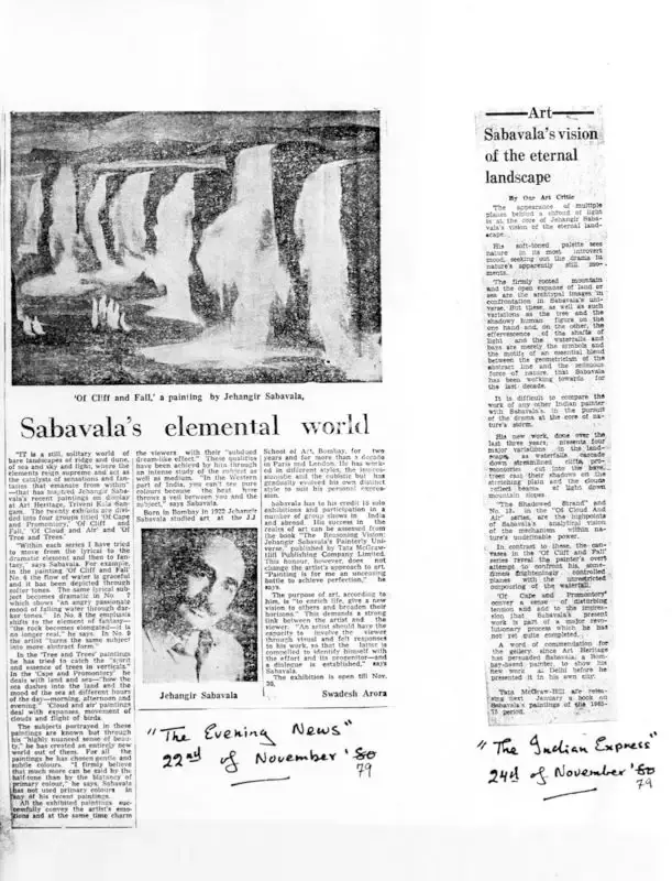 Swadesh Arora (Writer), Sabavala's elemental world, 1979, Newspaper Clipping