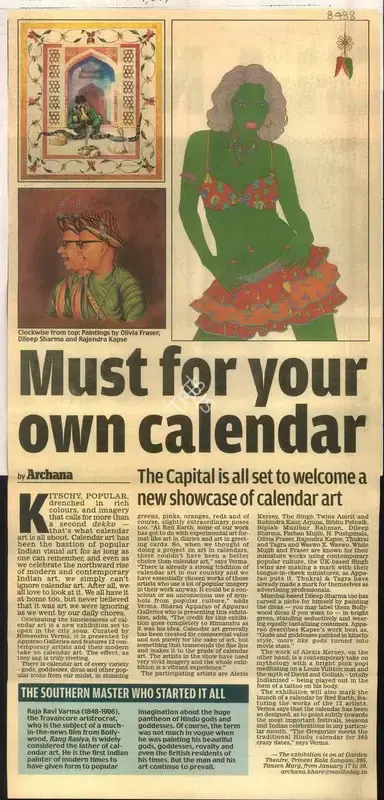 Archana Khare (Reporter), Must for Your Own Calendar, 2009, Newspaper Clipping