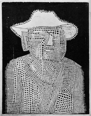 Jerzy Panek (Artist), Self Portrait with a White Hat-VI, 1960, Graphic Art