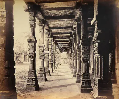 Samuel Bourne (Photographer), Chausath Khamba or Sixty-Four Pillars, Qutub Minar, Delhi, 1865, Antiquarian Photograph