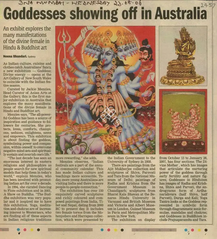 Neena Bhandari (Writer), Goddesses Showing off in Australia, 2006, Newspaper Clipping