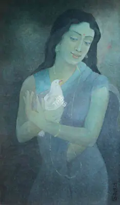 Abanindranath Tagore (Artist), Untitled (Lady with Dove), Painting