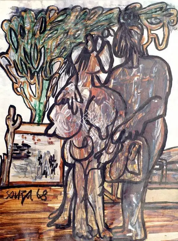 F.N. Souza (Artist), Figures in Landscape, 1968, Painting