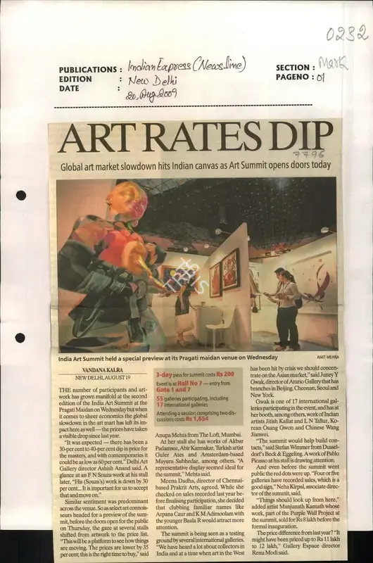 Vandana Kalra (Reporter), Art Rates Dip, 2009, Newspaper Clipping