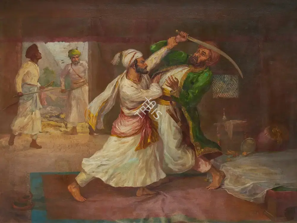 A.H. Muller (Artist), Shivaji Killing Afzal Khan, Painting