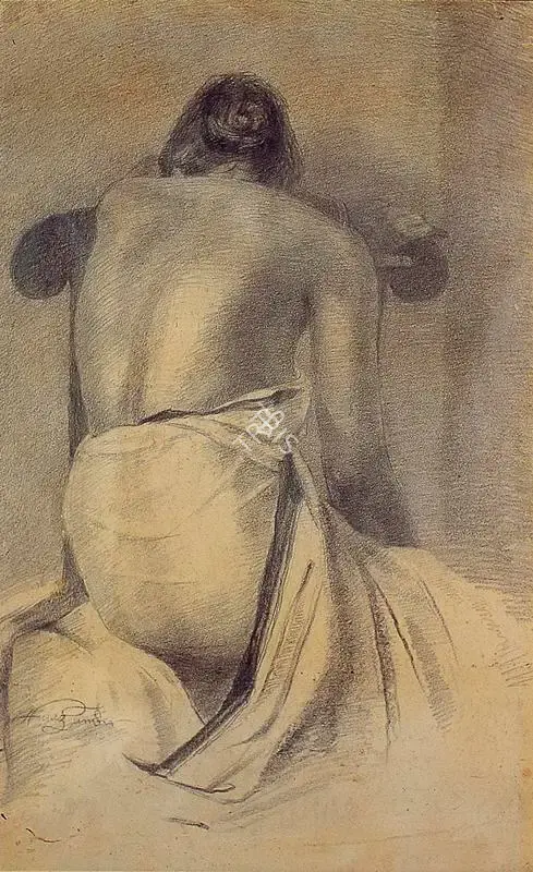 Hemendranath Mazumdar (Artist), Woman Beside Bed, 1931, Drawing