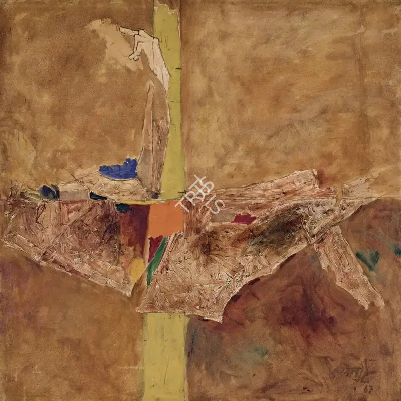 Husain, M.F. (Artist). Untitled (Yellow Strip of Metaphor), 1967 | Painting, AG.Mum/26.09.24, 2024 · Asta Guru