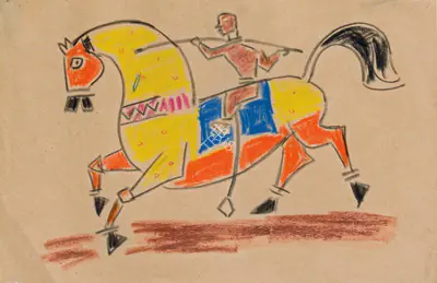 M.F. Husain (Artist), Horse and Rider, 1955, Drawing