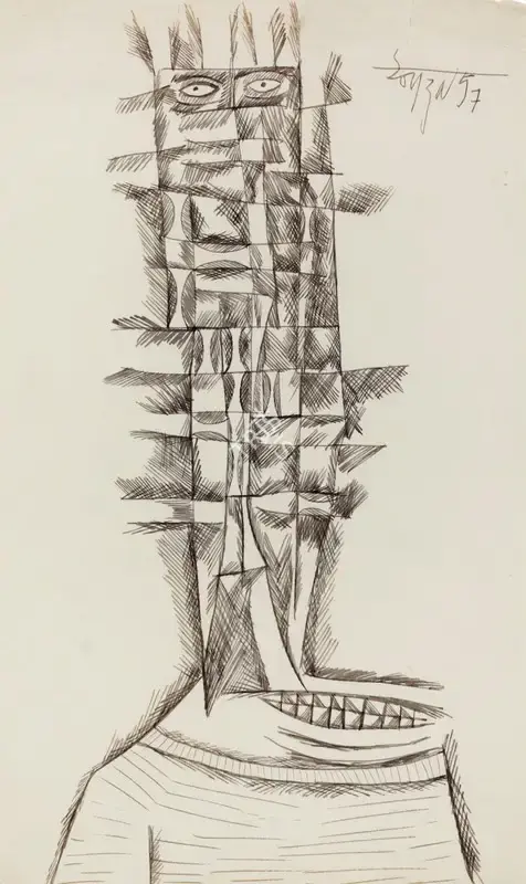 F.N. Souza (Artist), Untitled (Elongated Head), 1957, Drawing